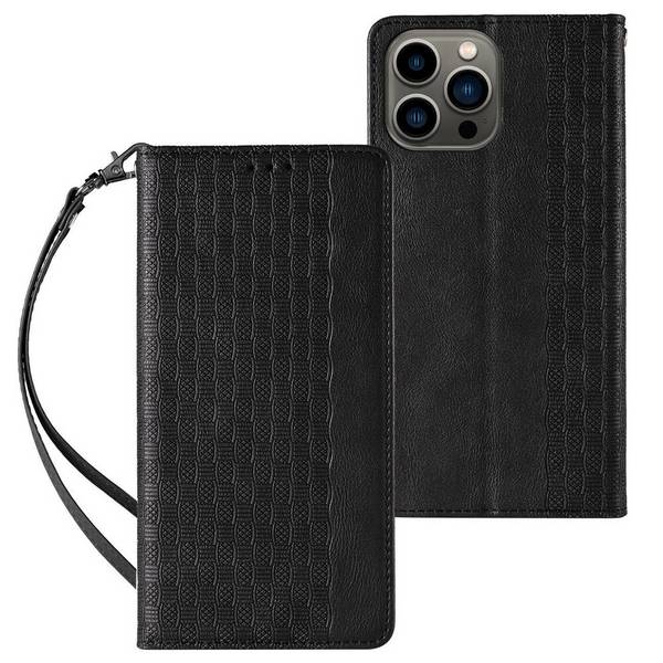 Magnet Strap Case iPhone 12 Pro Pouch Wallet + Mini Lanyard Pendant Schwarz