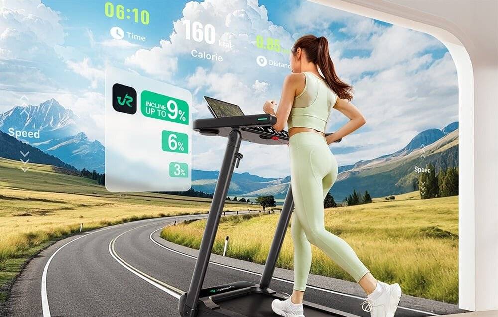 UREVO Foldi 3S Smart faltbares elektrisches Laufband (schwarz)-1