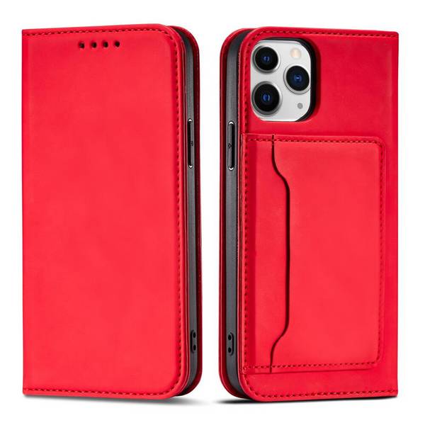 Magnetkartenhülle iPhone 12 Pro Tasche Kartenetui Kartenhalter Rot