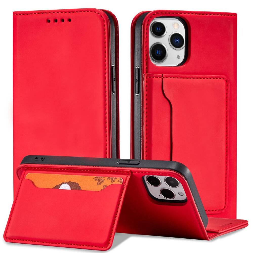 Magnetkartenhülle iPhone 12 Pro Tasche Kartenetui Kartenhalter Rot-2