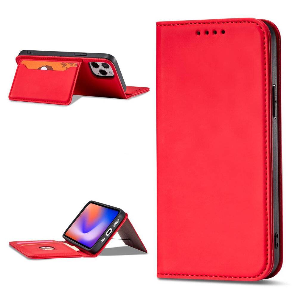 Magnetkartenhülle iPhone 12 Pro Tasche Kartenetui Kartenhalter Rot-3