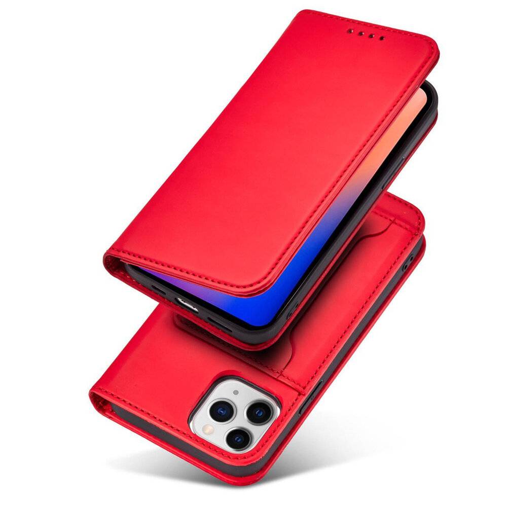 Magnetkartenhülle iPhone 12 Pro Tasche Kartenetui Kartenhalter Rot-4
