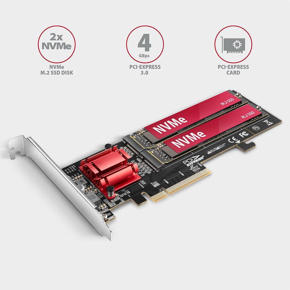PCEM2-ND PCIe x8 - dual M.2 NVMe M-key Slot Adapter mit RAID, Daten-Switch, w. S-1