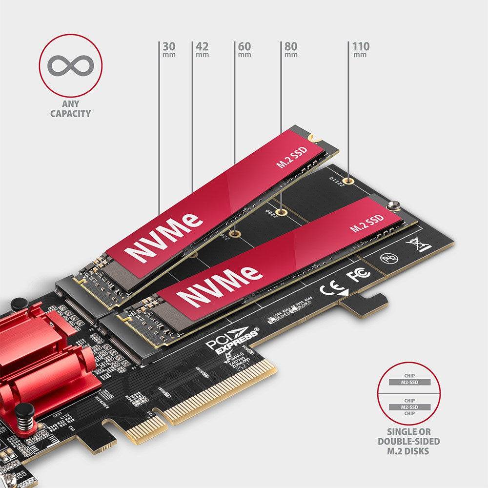 PCEM2-ND PCIe x8 - dual M.2 NVMe M-key Slot Adapter mit RAID, Daten-Switch, w. S-2