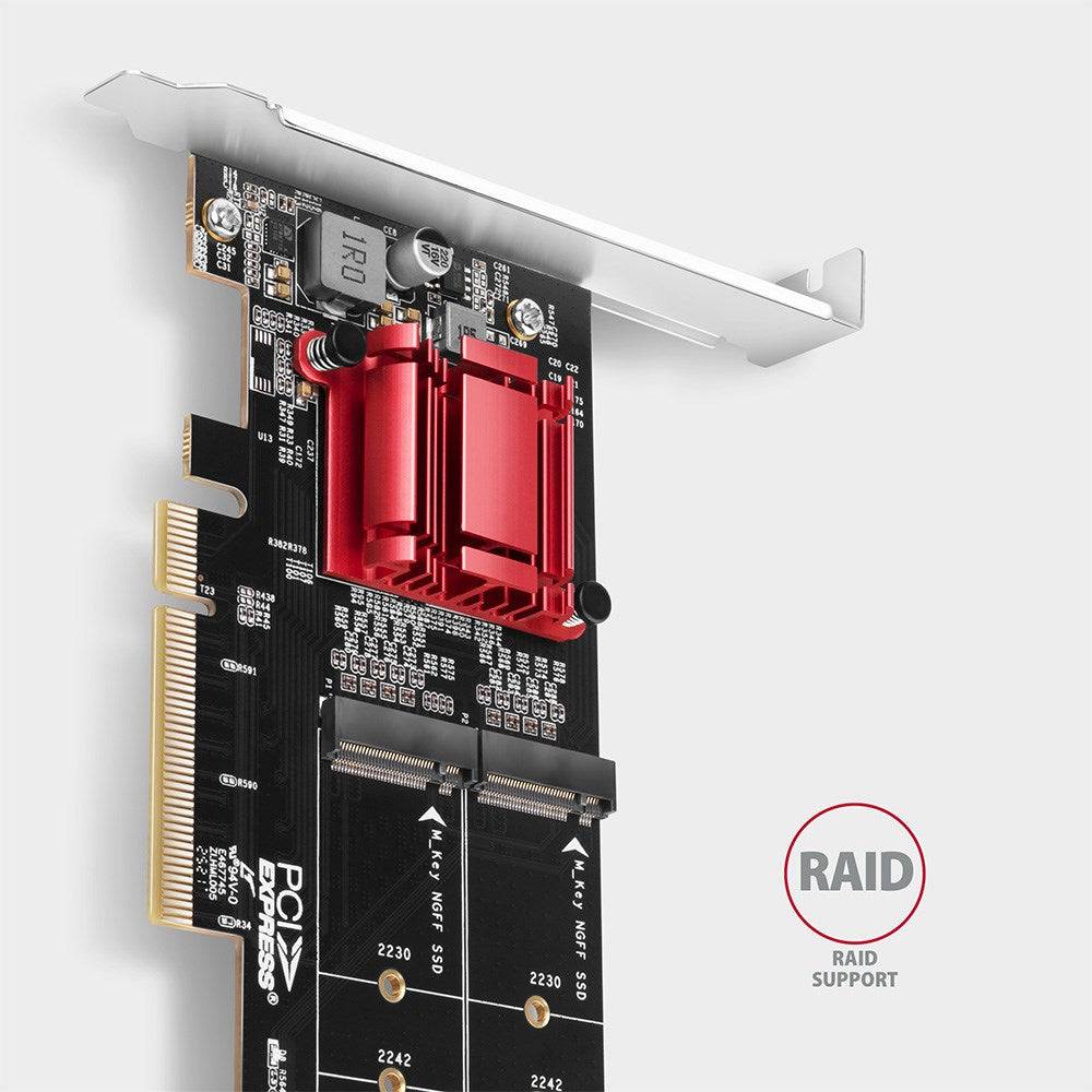 PCEM2-ND PCIe x8 - dual M.2 NVMe M-key Slot Adapter mit RAID, Daten-Switch, w. S-4