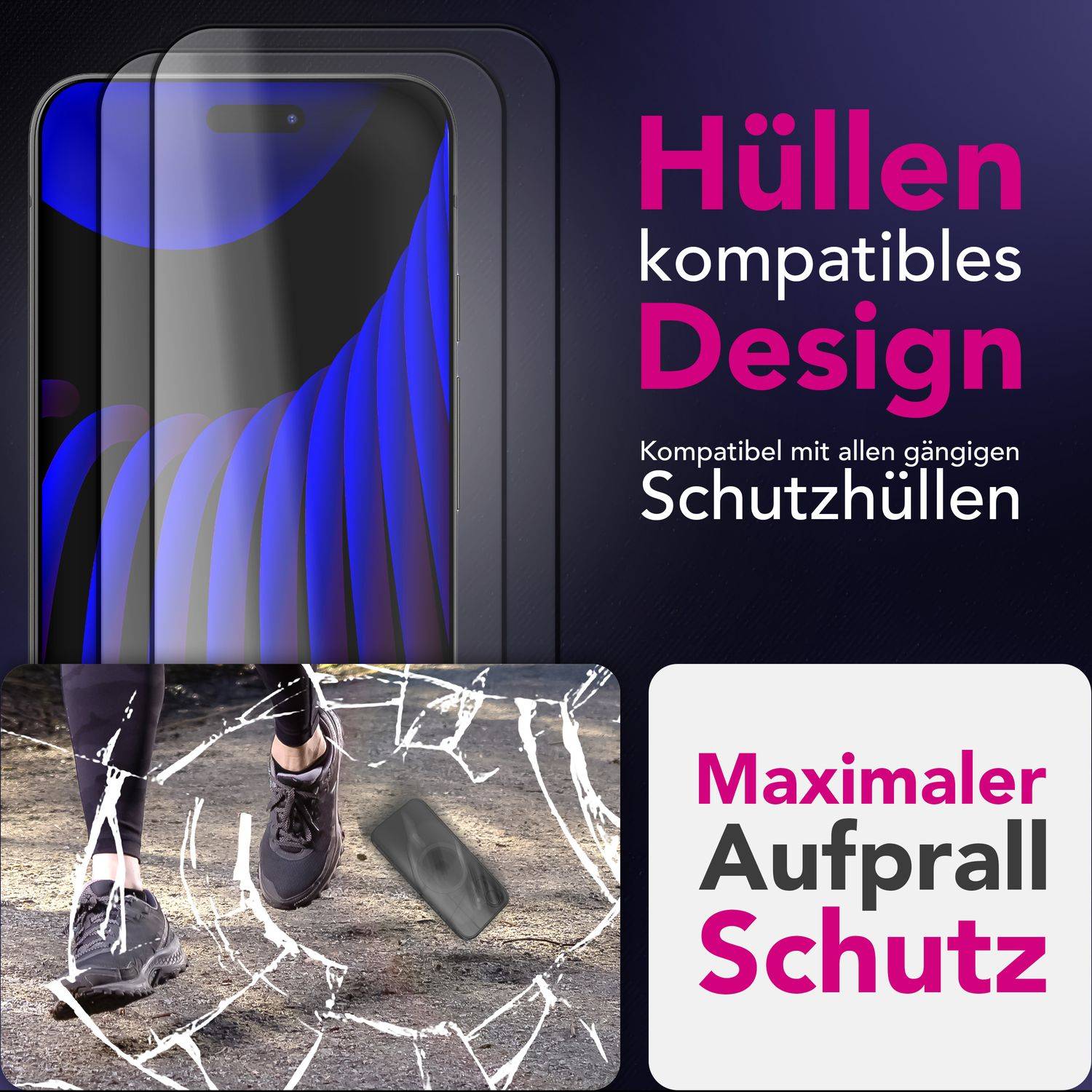 NALIA Schutzglas "ArmorGlassX" für Apple iPhone 17 – 2x Display Glas Ultra Klar 9H Härte - Transparent, schwarzer Rahmen-2