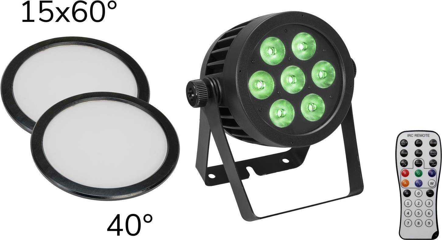EUROLITE Set LED IP PAR 7x8W QCL Spot + 2x Diffusorscheibe (15x60° und 40°) (20000670)-0