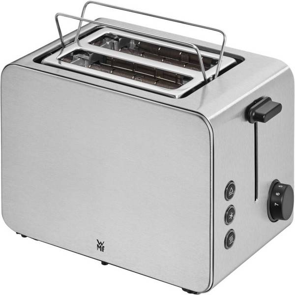WMF Stelio Toaster 2 Scheiben Edelstahl, Doppelschlitz Toaster mit Brötchenaufsatz,