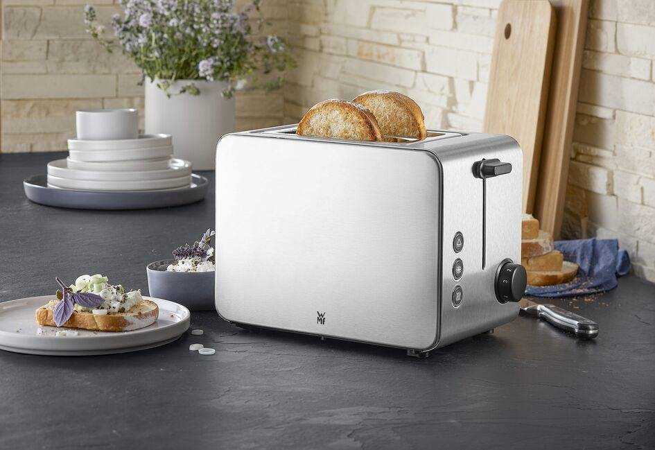 WMF Stelio Toaster 2 Scheiben Edelstahl, Doppelschlitz Toaster mit Brötchenaufsatz,-1