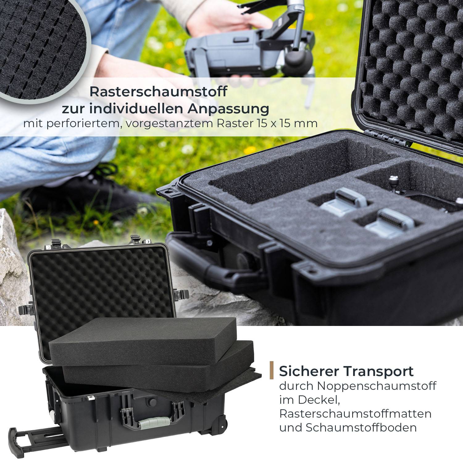 HMF Outdoor-Trolley, ODK400, Fotokoffer mit Rasterschaumstoff, 58,5 x 45 x 27,5 cm, Schwarz-2