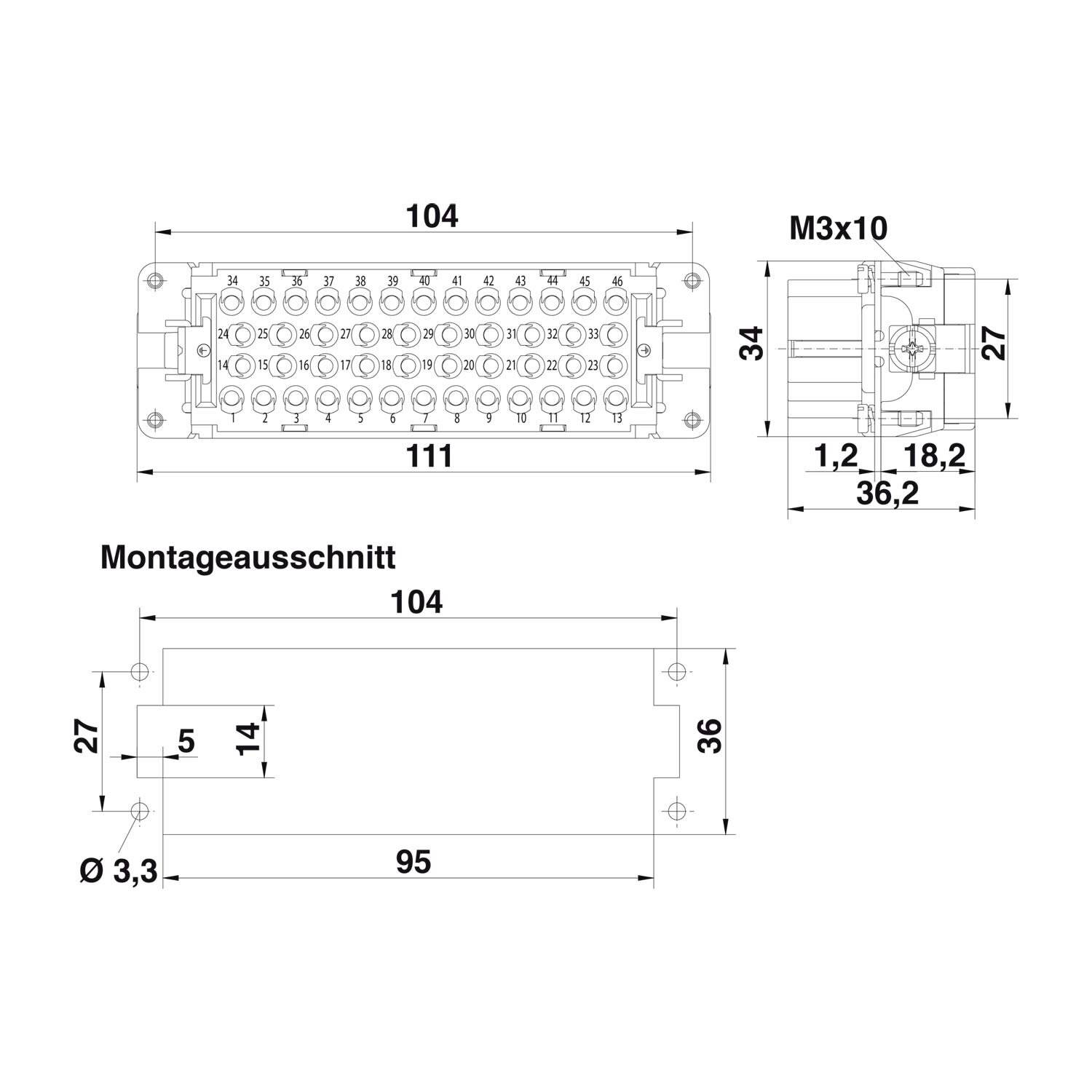 Symbolbild für HARTING Han 46EE Buchseneinsatz (F) Crimpanschluss, 46-polig+PE 500V, 16A - 1 Stück