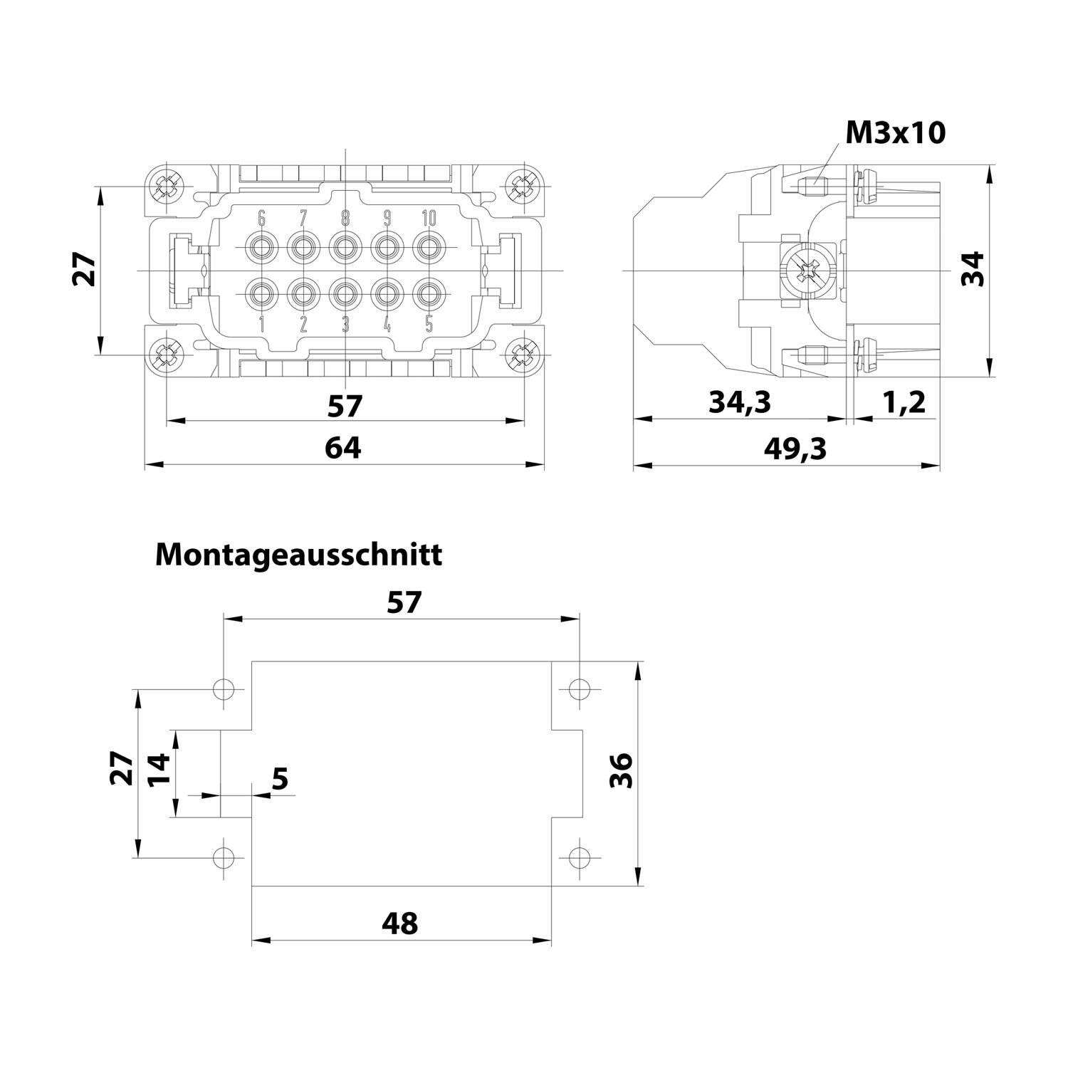 Symbolbild für HARTING Han 10ESS Stifteinsatz (M) Doppel-Käfigzugfederanschluss, 10-polig+PE 500V, 16A - 1 Stück