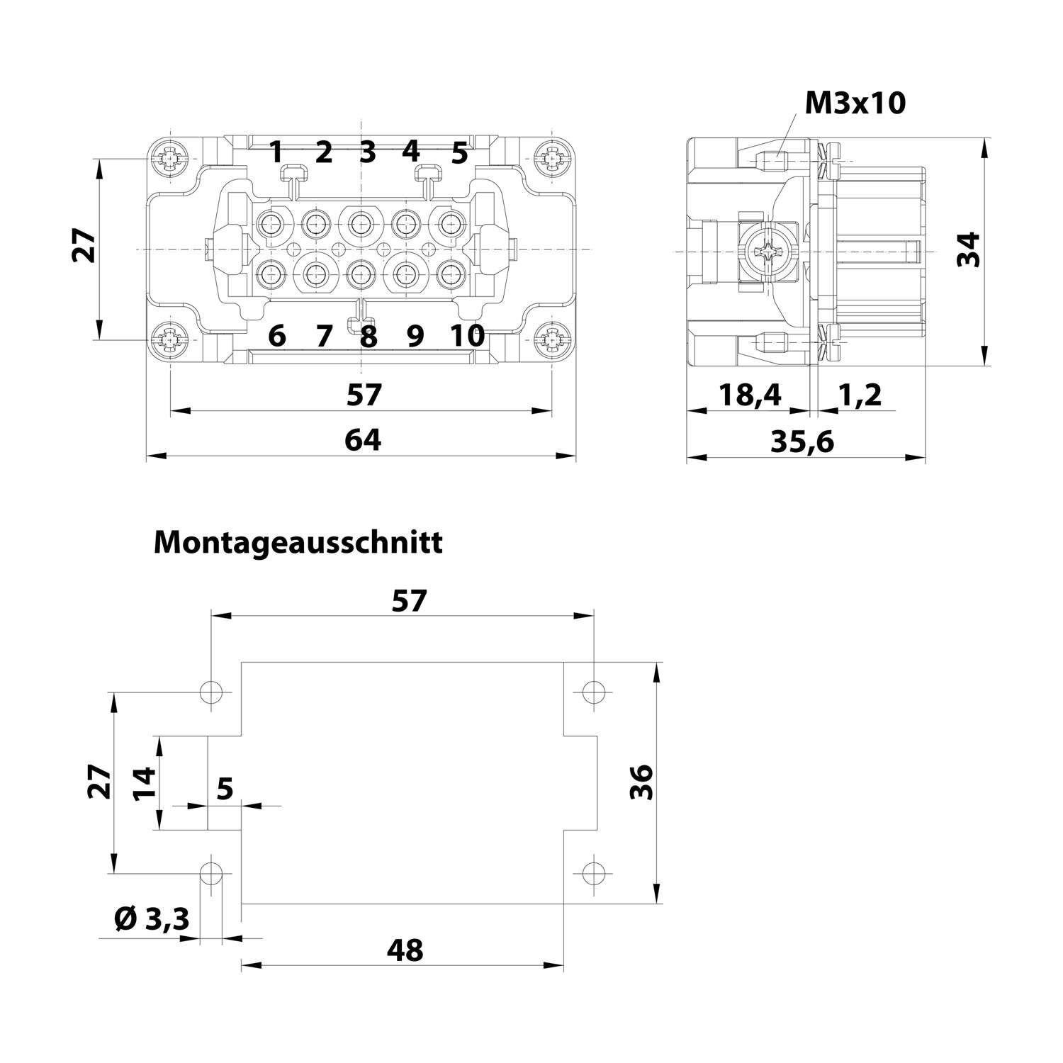 Symbolbild für HARTING Han 10ES Buchseneinsatz (F) Käfigzugfederanschluss, 10-polig+PE 500V, 16A - 1 Stück