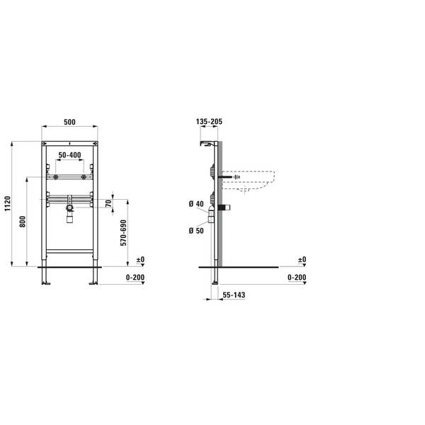 Laufen Installationselement Ineolink, für Waschtisch 1120mm, Füße selbsthemmend, H9101030000001