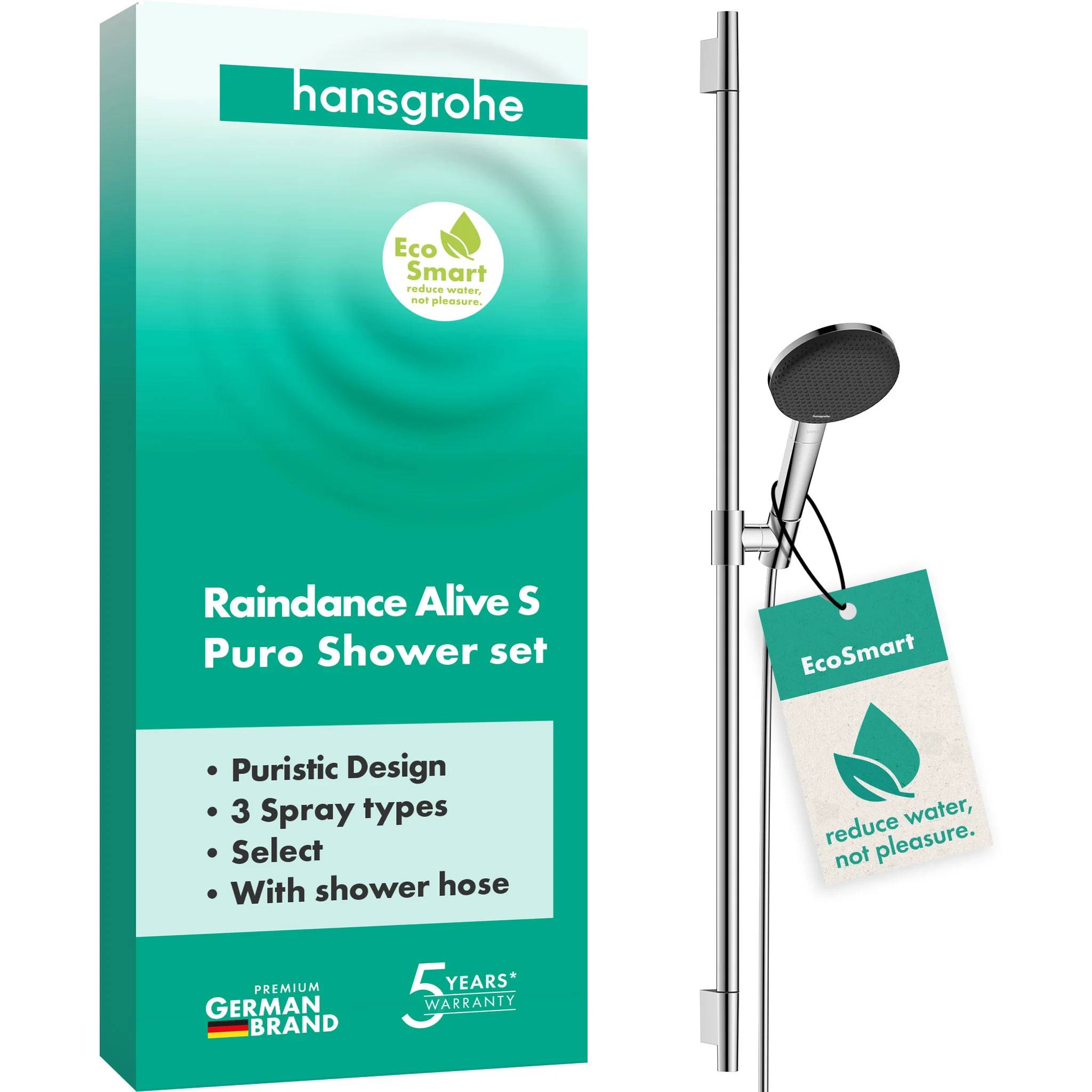 hansgrohe Brauseset Raindance Alive Select S 125 3jet EcoSmart Uni.PuroS 900mm chrom, 1 Stk.