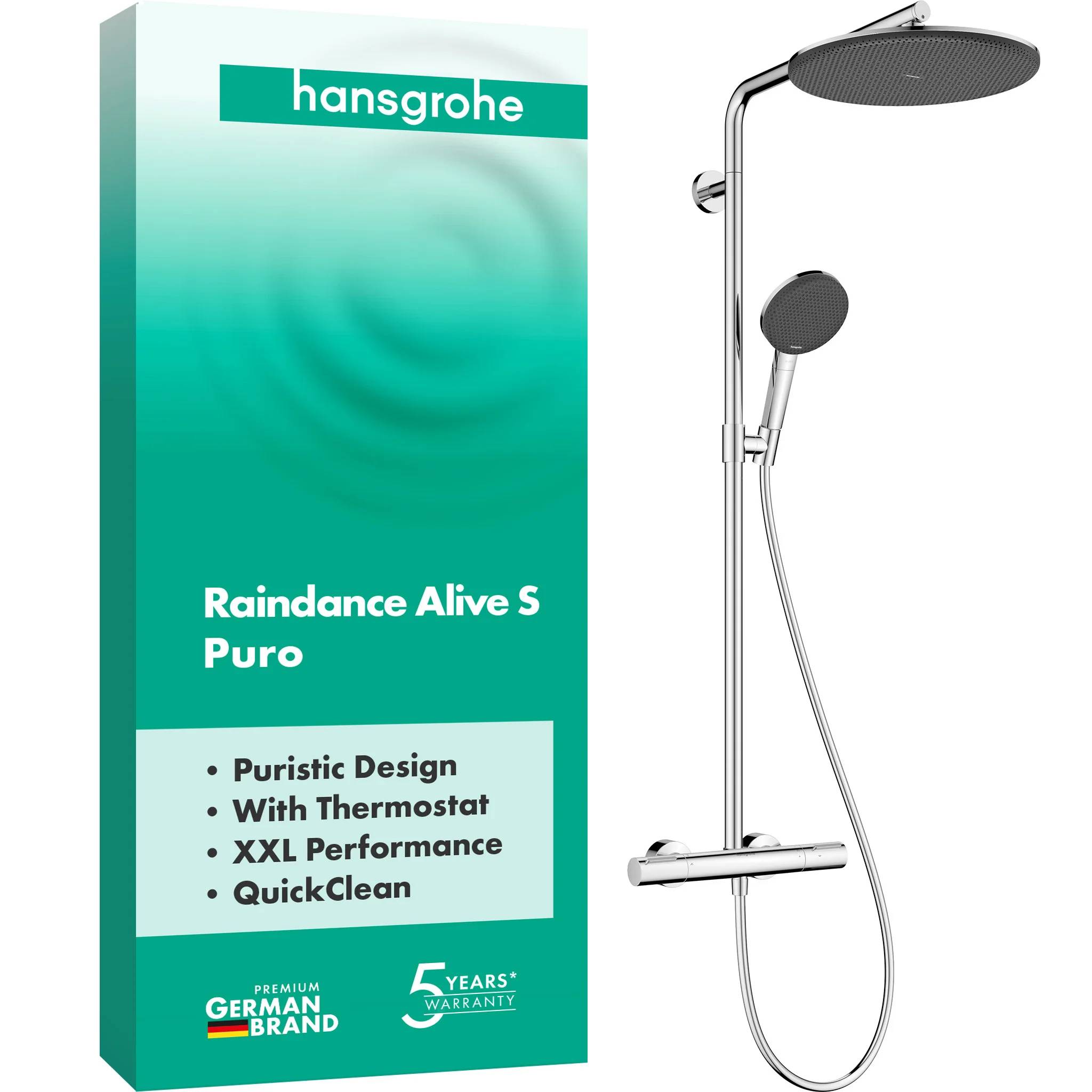hansgrohe Showerpipe Raindance Alive S Puro 300 1jet mit Ecostat Element chrom, 1 Stk.-0