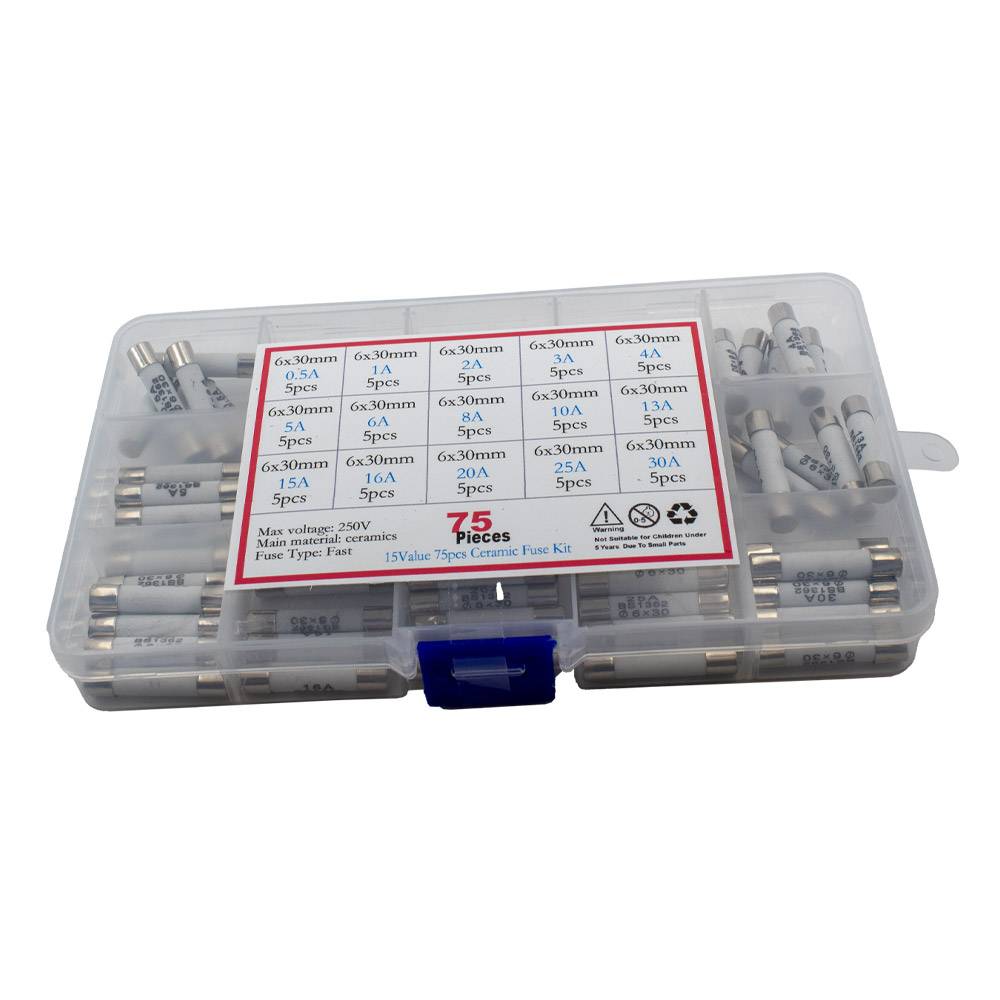 Feinsicherung Sortiment 75 Teile 6*30mm 0.5A-30A-1