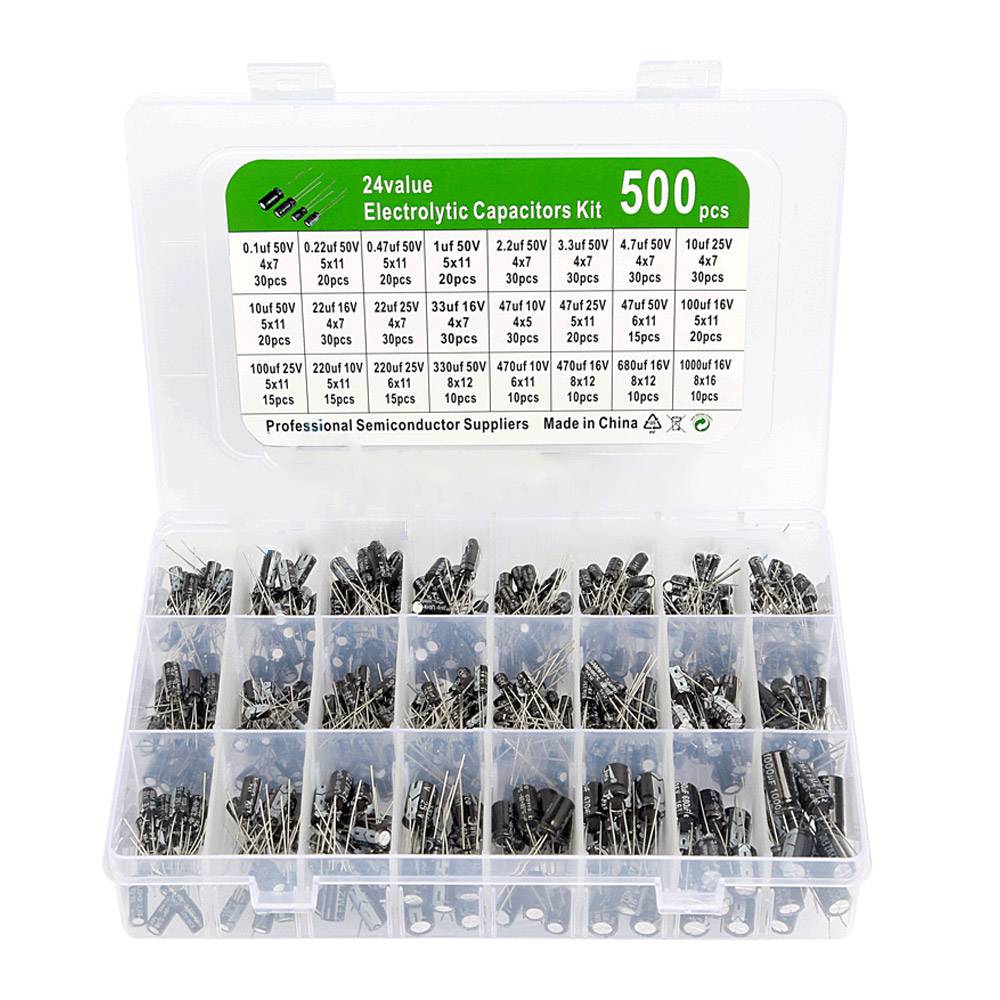 Elektrolytkondensator ElKo Sortiment 24 Werte, 500 Stück 0.1uF – 1000uF-0