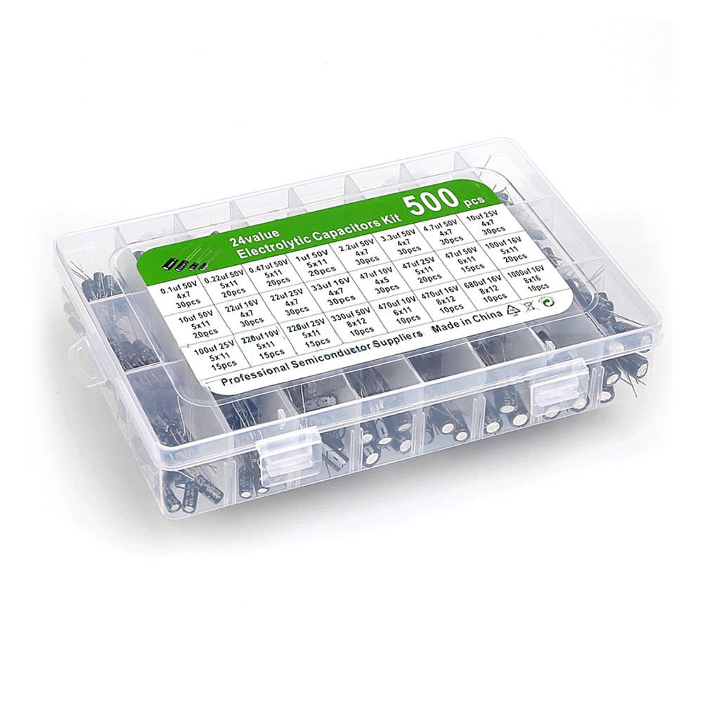 Elektrolytkondensator ElKo Sortiment 24 Werte, 500 Stück 0.1uF – 1000uF-1