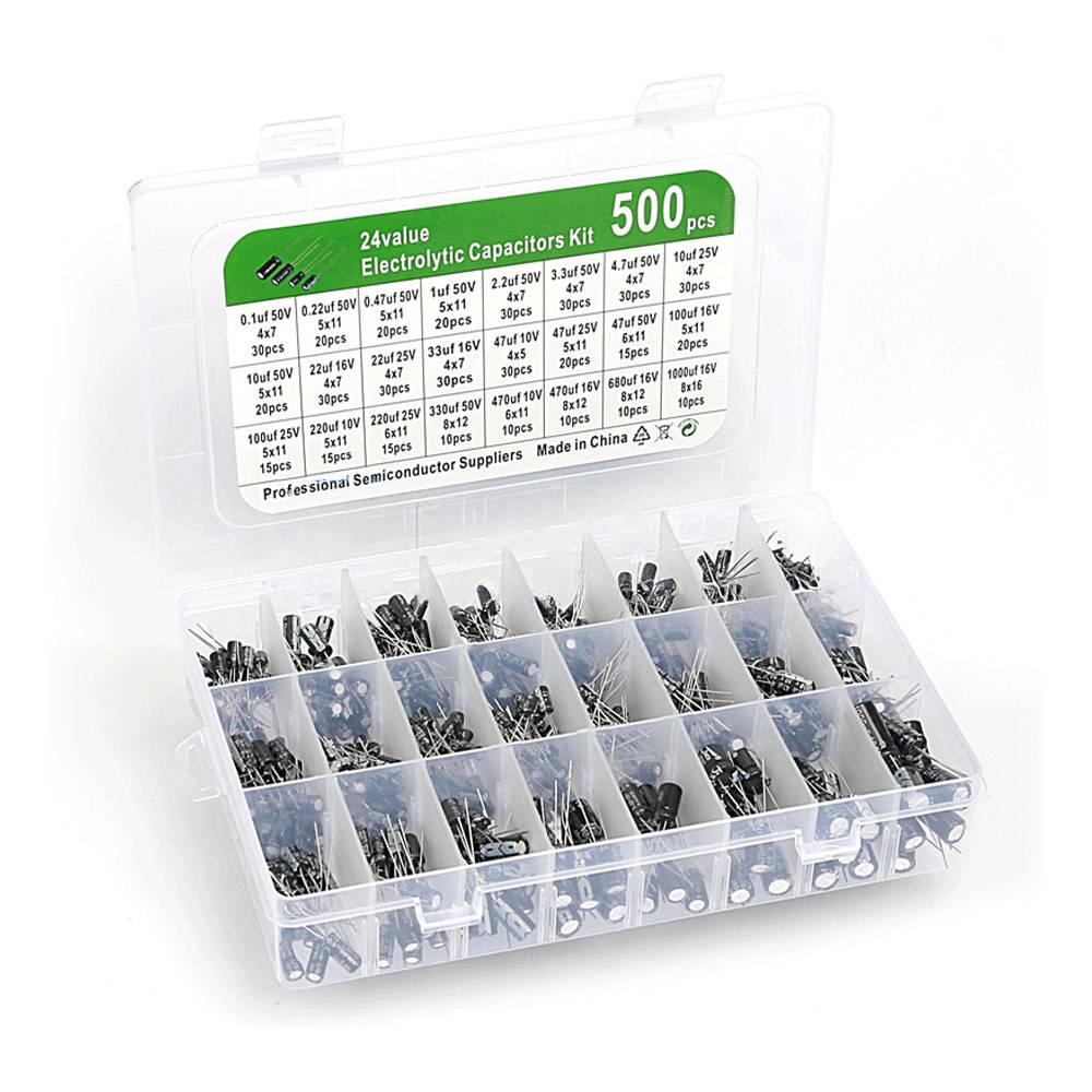 Elektrolytkondensator ElKo Sortiment 24 Werte, 500 Stück 0.1uF – 1000uF-2