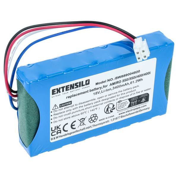 EXTENSILO Akku kompatibel mit Yard Force Amiro 400 | 400i, 350i, 350 Rasenroboter (3400mAh 18V Li-Ion)