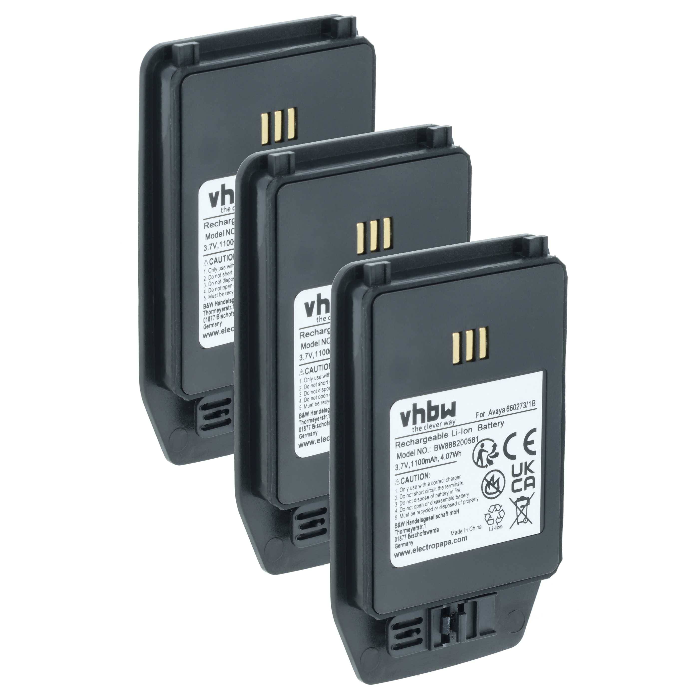vhbw 3x Akku kompatibel mit Ascom D81 | DH5-AABAAA/2E, DH5, 660273 Handy Smartphone Telefon (1100 mAh, 3,7 V, Li-Ion)-0
