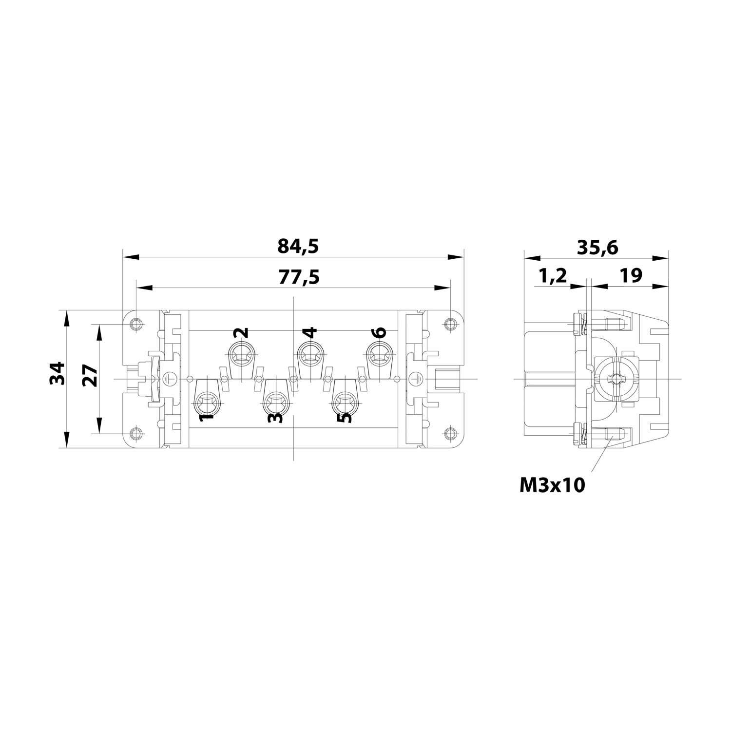 Symbolbild für HARTING Han 6HsB Buchseneinsatz (F) Schraubanschluss, 6-polig+PE 400V/690V, 35A - 1 Stück