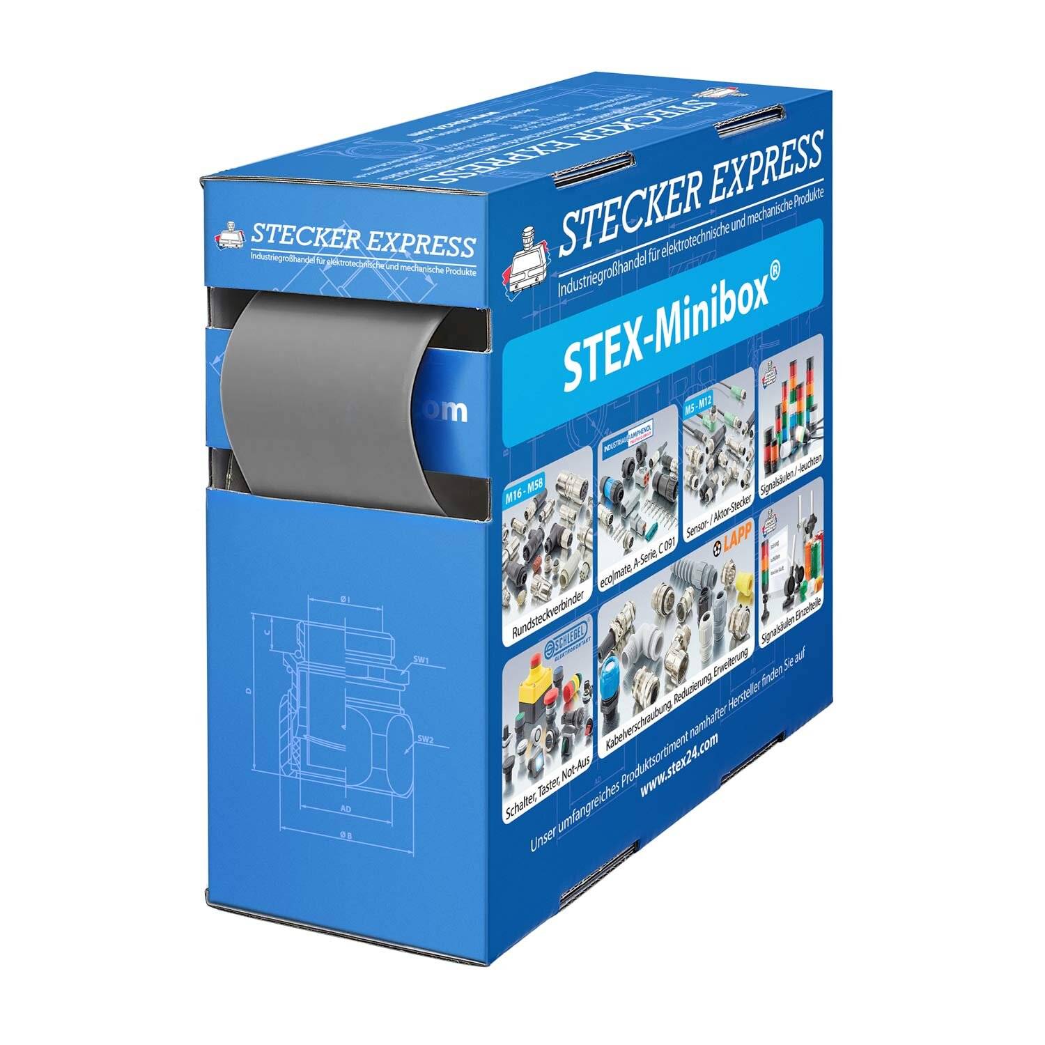 STEX24 Schrumpfschlauch 2:1, Minibox mit 1,9m, grau 32,0/16,0mm, 1 1/4 Zoll, WSB2 Schrumpftemperatur mind. 110°C,-2