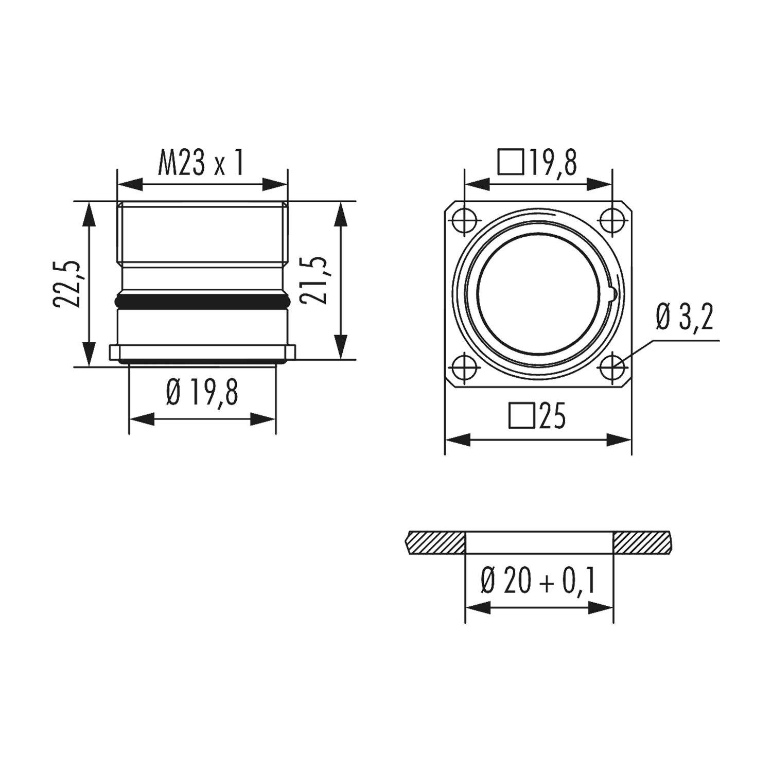 Symbolbild für 7410400000 Hummel M23 Signal INOX Geräteteckverbinder gerade Vibrationsschutz Vorderwand Farbe