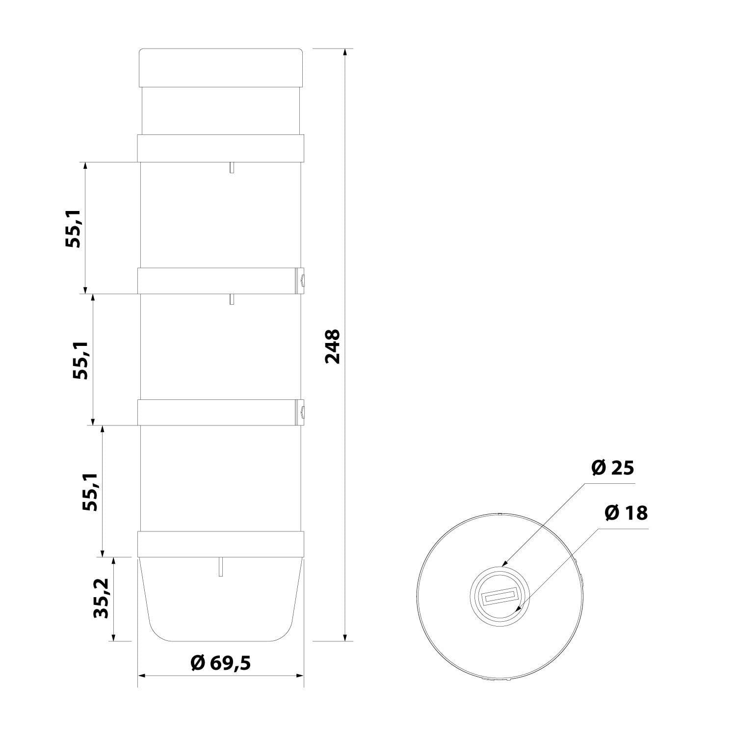 Symbolbild für STEX24 Signalsäule weiß-grün-rot, 70mm, 24V AC/DC, LED-Blinklicht mit Summer, SS70-B3/24 117 Lautstärke 90 db - 1 Stück