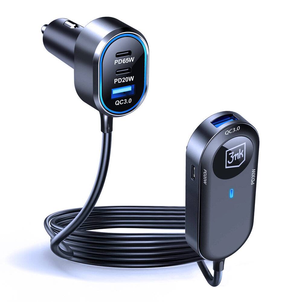 3mk Doppel-Autoladegerät 135W PD QC PPS USB-C USB-A - Schwarz-2
