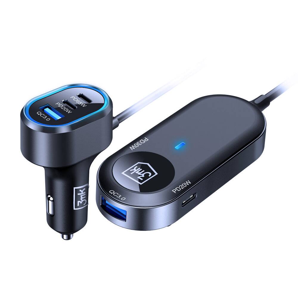 3mk Doppel-Autoladegerät 135W PD QC PPS USB-C USB-A - Schwarz-4