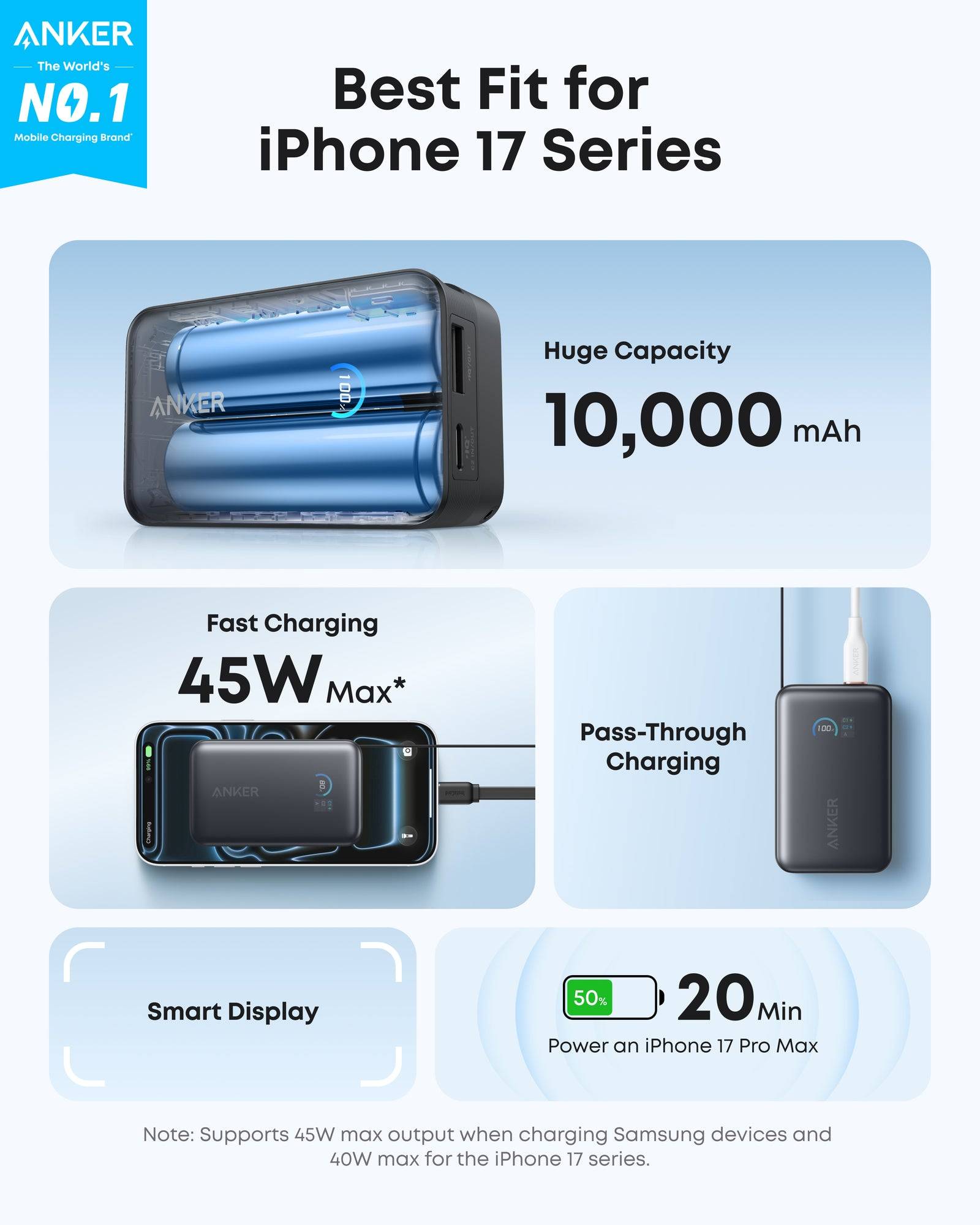 Anker Nano - Powerbank - Integables USB-C-Kabel - 10000 mAh - 45 Watt - FC 2.0 --1