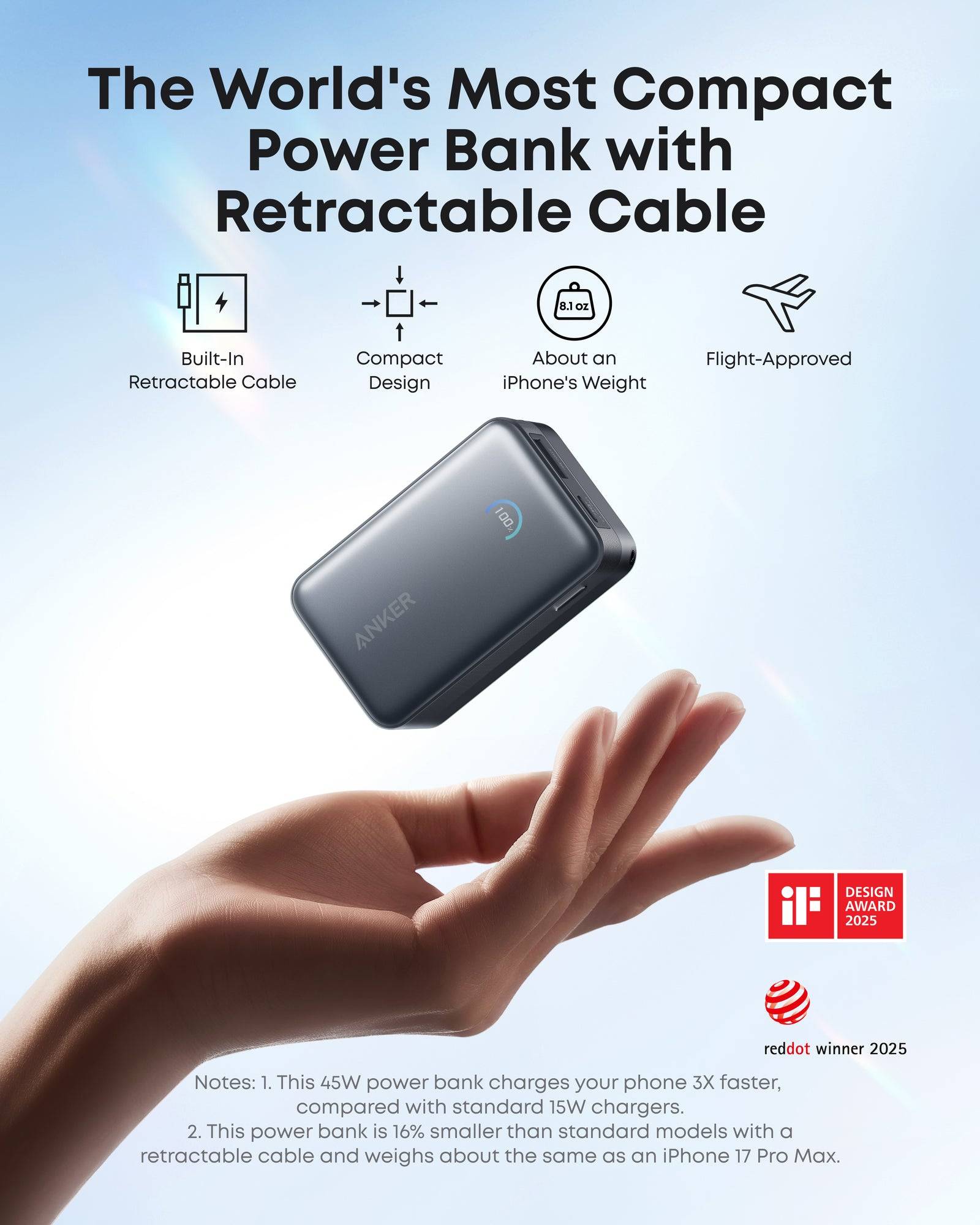 Anker Nano - Powerbank - Integables USB-C-Kabel - 10000 mAh - 45 Watt - FC 2.0 --3