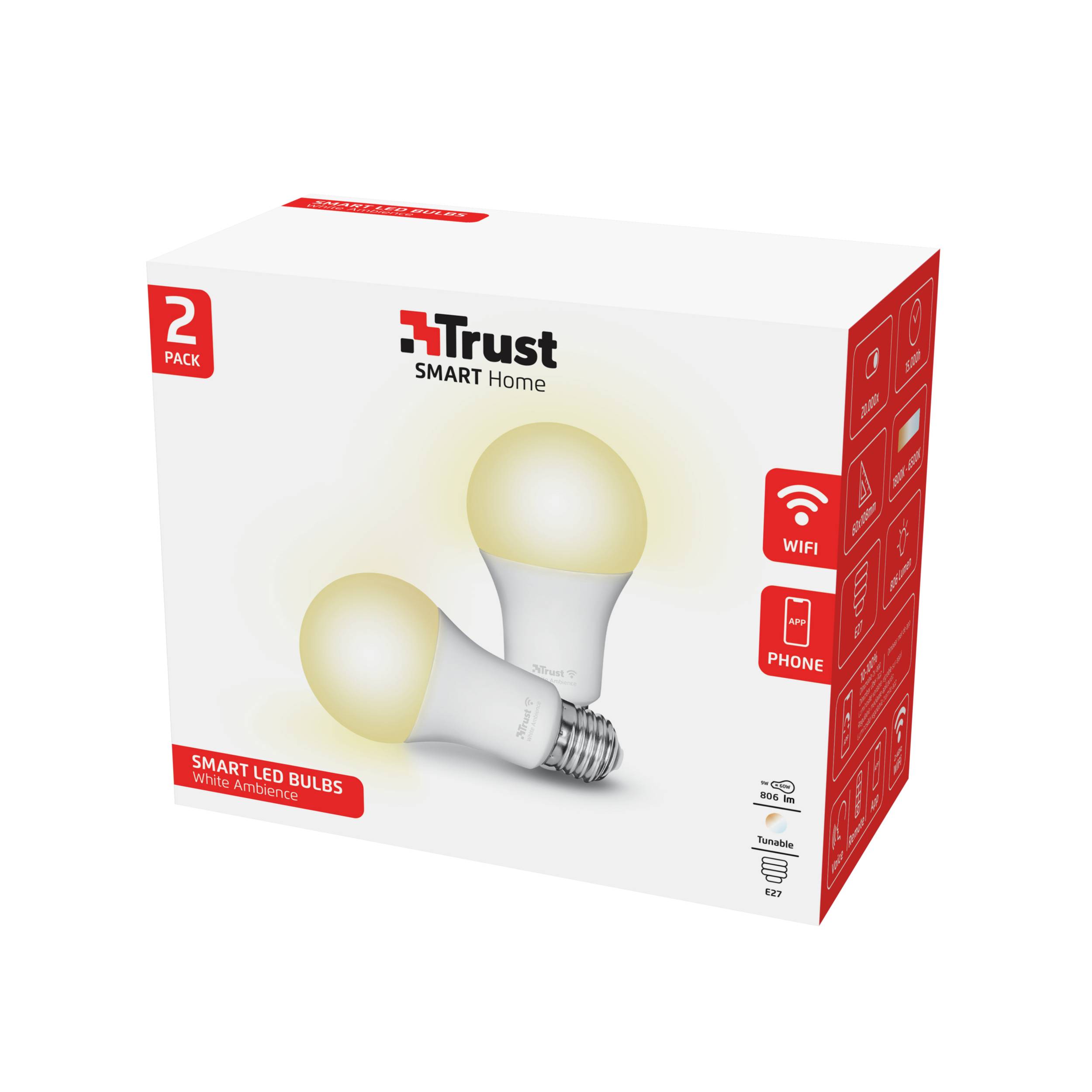 Trust Smart Home - LED-Lampe - E27 - Klasse A+ - weißes Licht - 1800-6500 K - weiß (Packung mit 2)-2