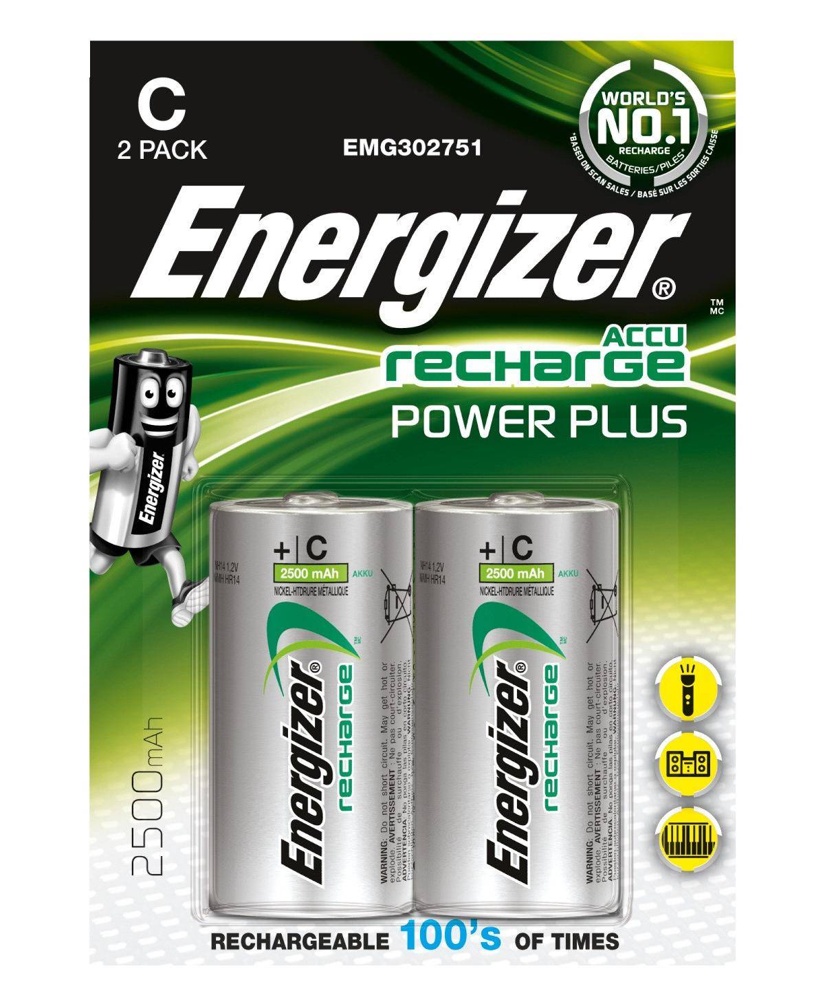 Energizer Akku NiMH, Baby, C, HR14, 1.2V/2500mAh Power Plus, Pre-charged, Retail Blister (2-Pack)-2