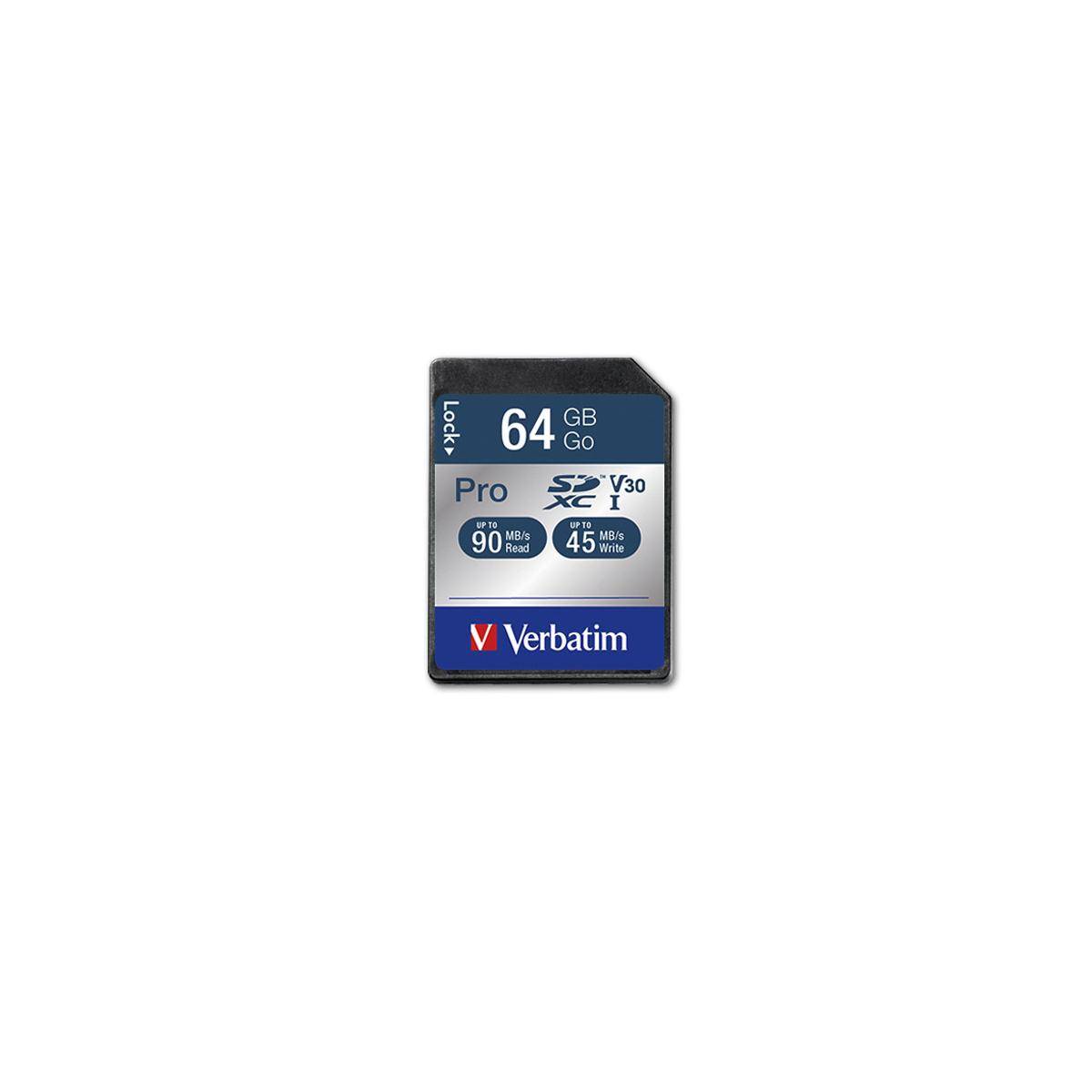 Verbatim PRO - Flash-Speicherkarte - 64 GB - UHS Class 3 / Class10 - 300x/600x --3