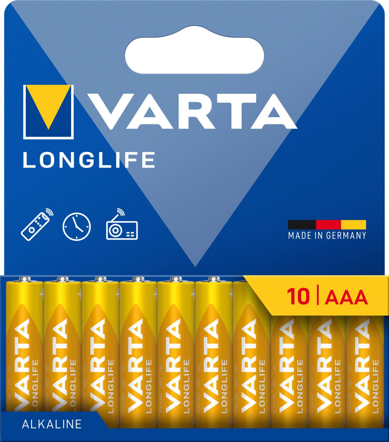 Varta Batterie Alkaline, Micro, AAA, LR03, 1,5V Longlife, Retail Blister (10-Pack)-1