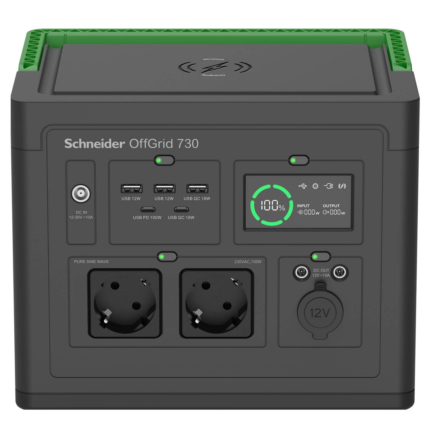APC Schneider OffGrid 730 - Tragbares kraftwerk - LCD, Lithium-Ionen, 2 CEE 7/3 Schuko-Steckdosen, Sinuswelle, 3 USB-A,-2