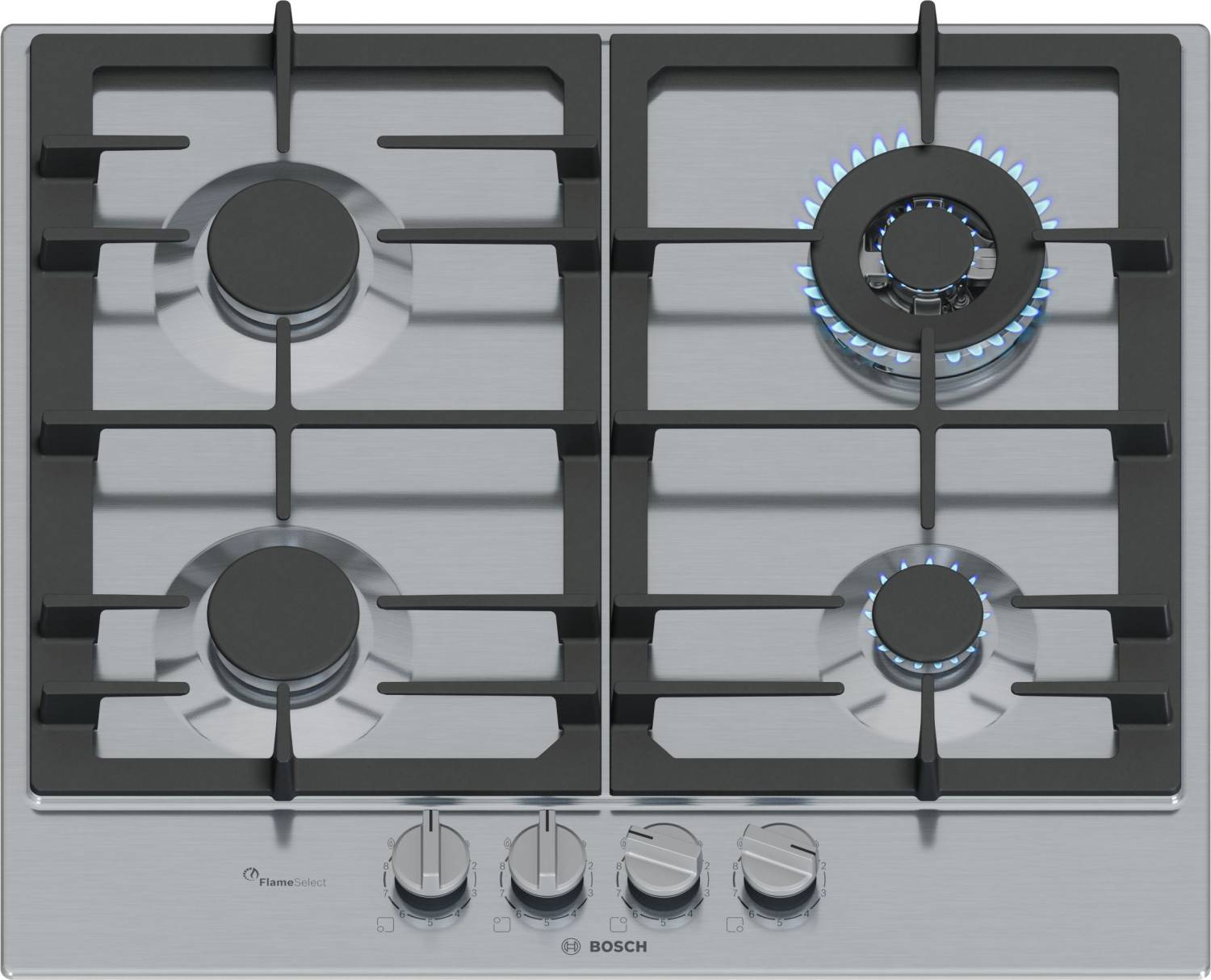 Bosch Serie 6 PCH6A5I90, Edelstahl, Integriert, 60 cm, Gaskochfeld, Edelstahl, 4 Zone(n)-5