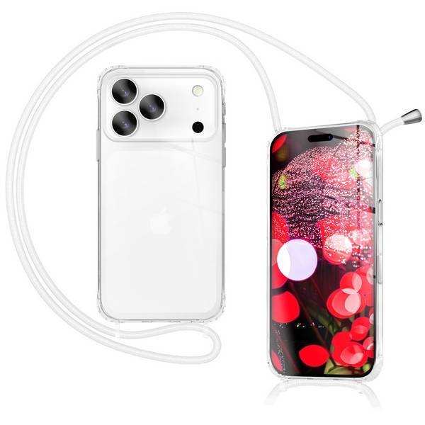NALIA Hülle "Hangit" für Apple iPhone 17 Pro (Umhängehülle) – Klare Handyhülle mit Band 160cm Mondweiß