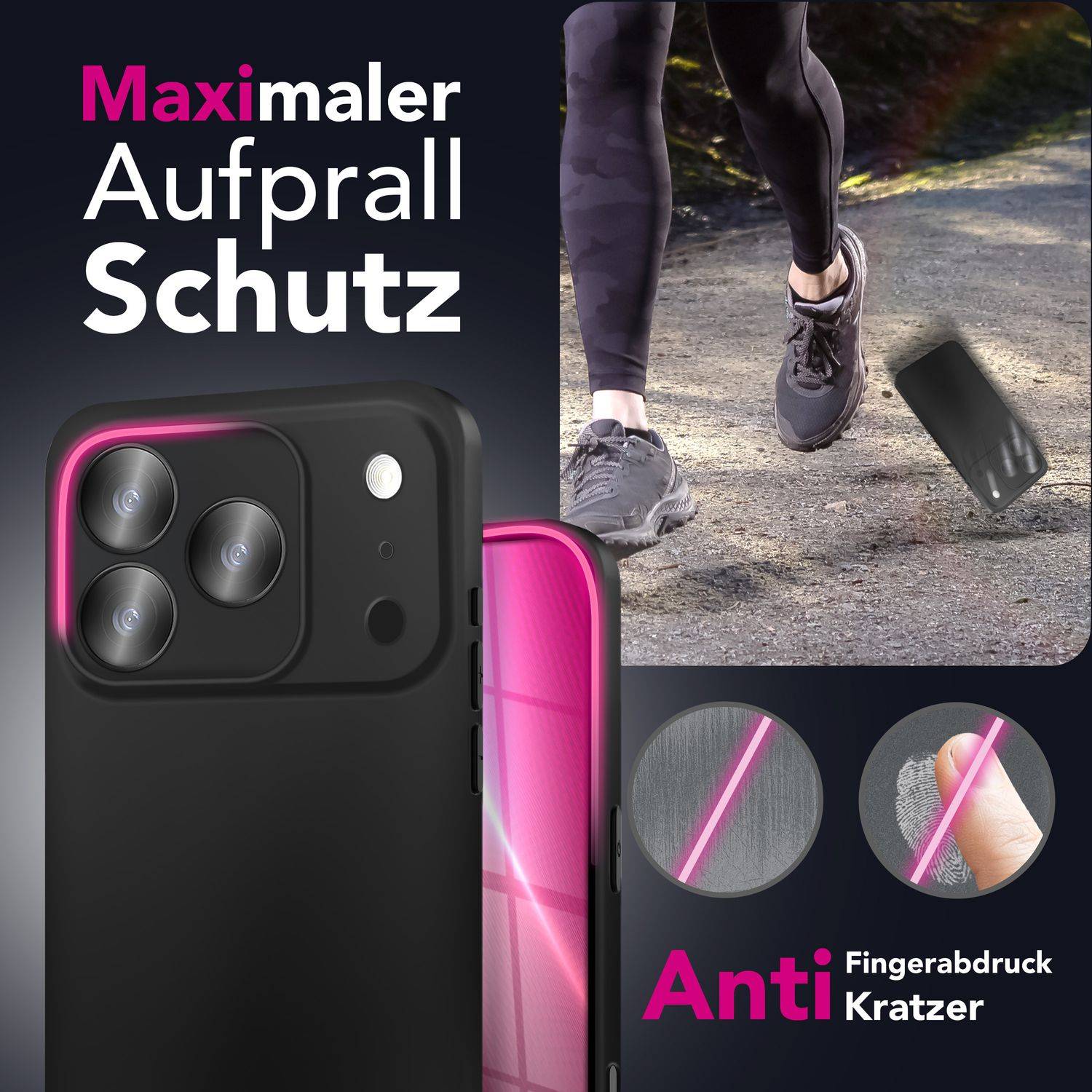 NALIA Hülle "Strider" für Apple iPhone 17 Pro Max (Mattes Slim-Case) – 1,28mm Dünn, Flexibles TPU, Staubschutz - Schwarz-2