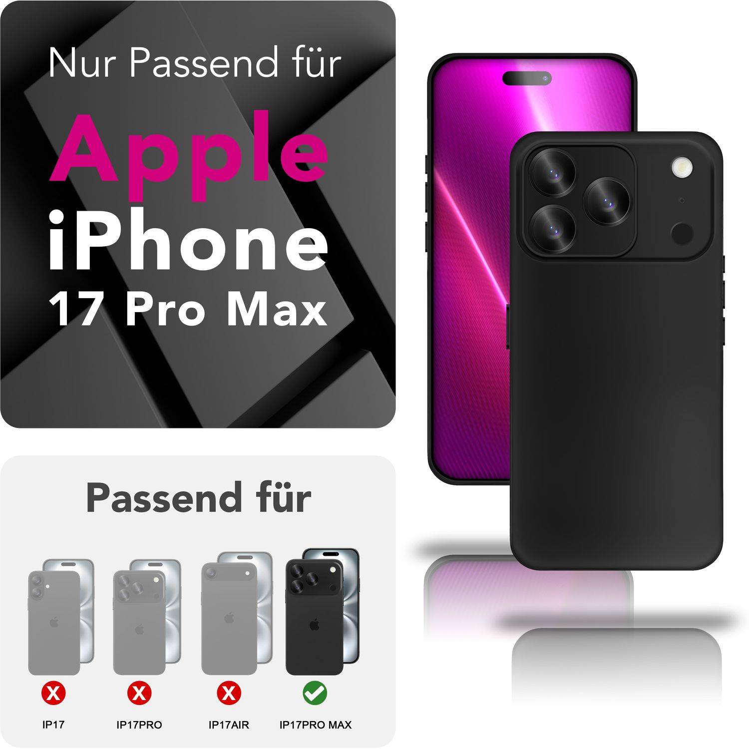 NALIA Hülle "Strider" für Apple iPhone 17 Pro Max (Mattes Slim-Case) – 1,28mm Dünn, Flexibles TPU, Staubschutz - Schwarz-4