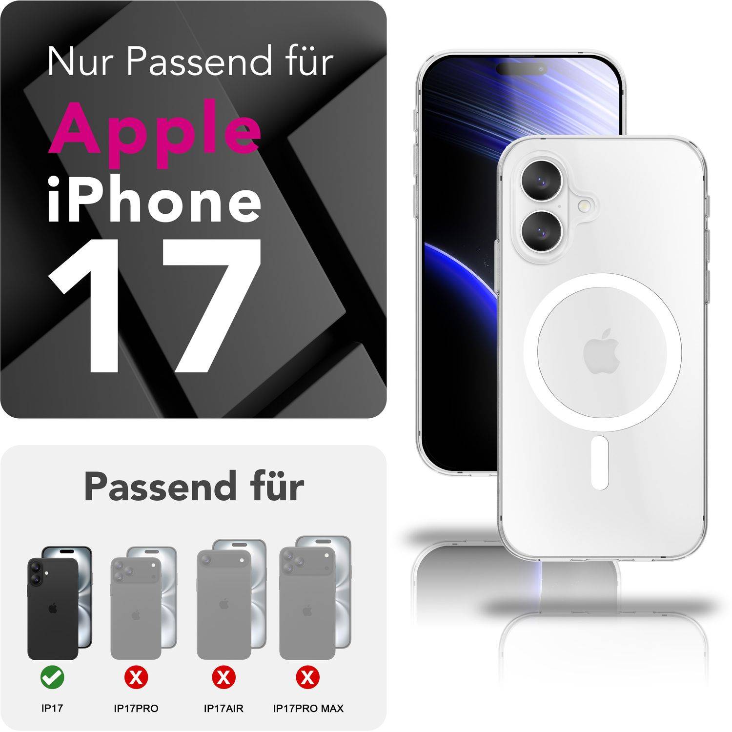 NALIA MagSafe Hülle "Lumex" für Apple iPhone 17 (Kristallklar mit MagPower) – Hardcase, Transparent, Stoßfest, Anti-Gelb-2