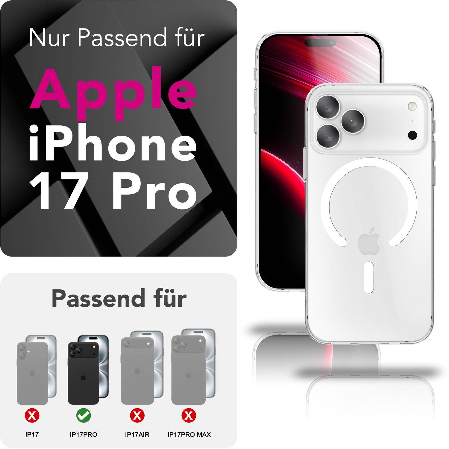 NALIA MagSafe Hülle "Lumex" für Apple iPhone 17 Pro (Kristallklar mit MagPower) – Hardcase, Transparent, Anti-Gelb-2