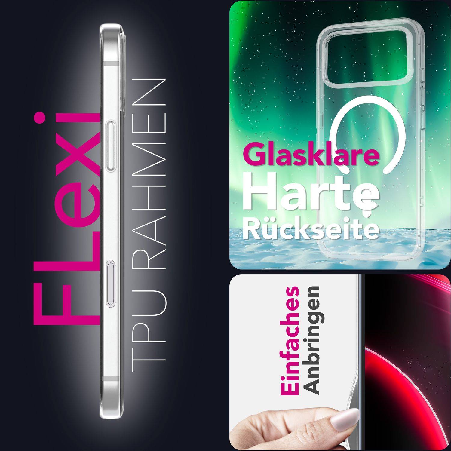 NALIA MagSafe Hülle "Lumex" für Apple iPhone 17 Pro (Kristallklar mit MagPower) – Hardcase, Transparent, Anti-Gelb-4