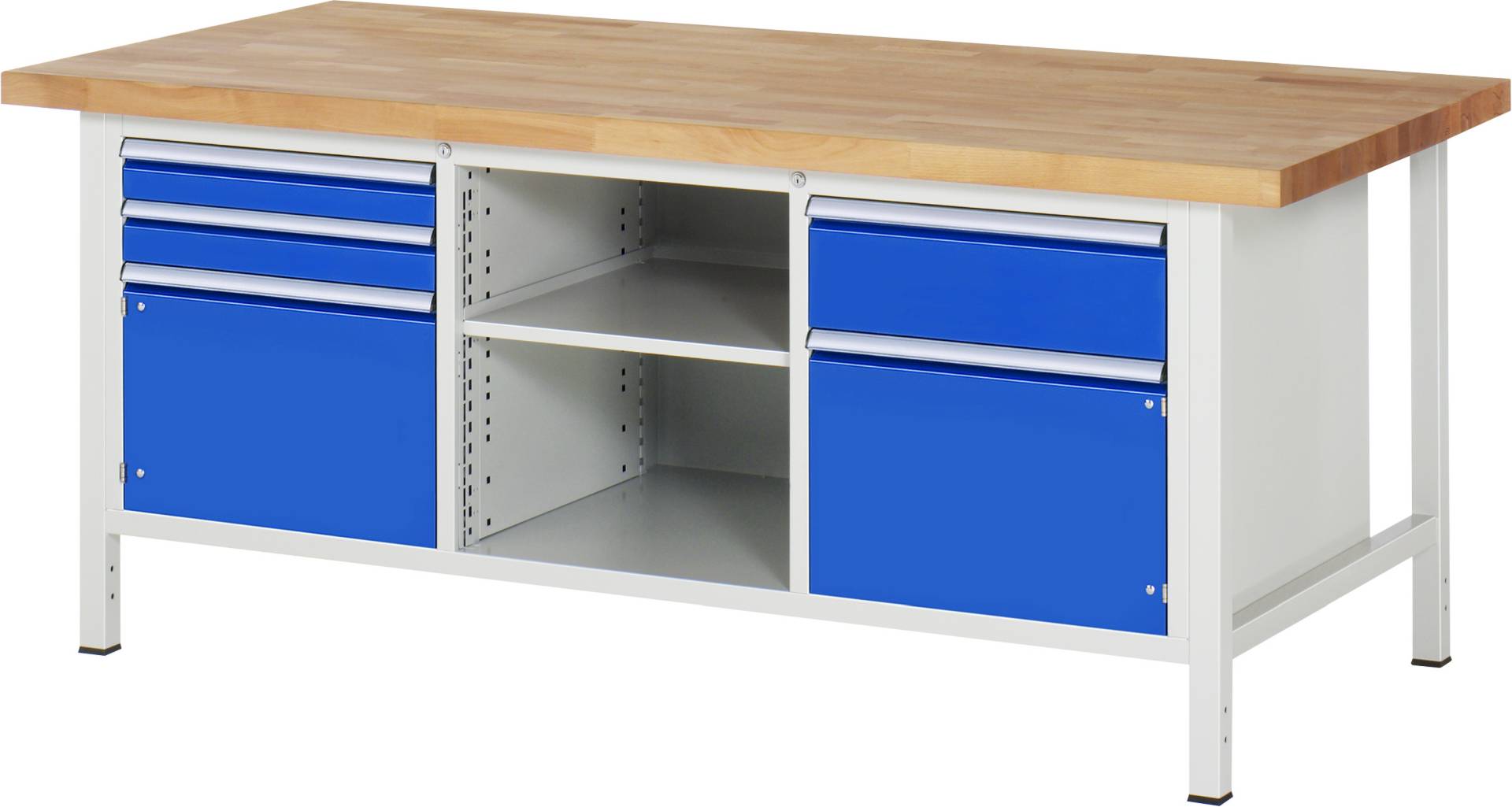 Werkbank Modell 8562, BxTxH 2000x900x840 mm, Buche-Massiv Arbeitsplatte 40 mm, 3 Schubladen mit Vollauszug 100 % und-0