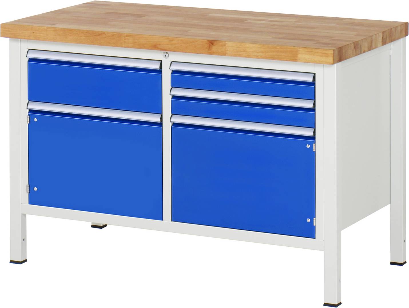 Werkbank Modell 8467, BxTxH 1250x700x840-1040 mm, Buche-Massiv Arbeitsplatte 40 mm, 3 Schubladen mit Auszug 90 %-0