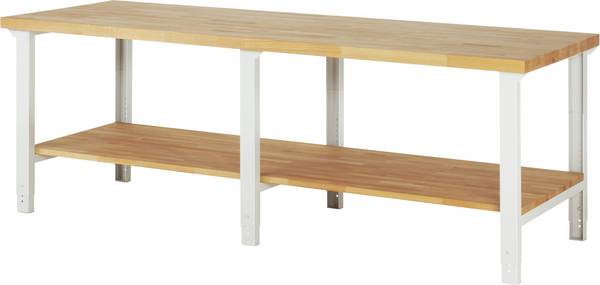 Werkbank Modell 7000,  BxTxH 2500x900x790-1140 mm,  Buche-Massiv Arbeitsplatte 40 mm