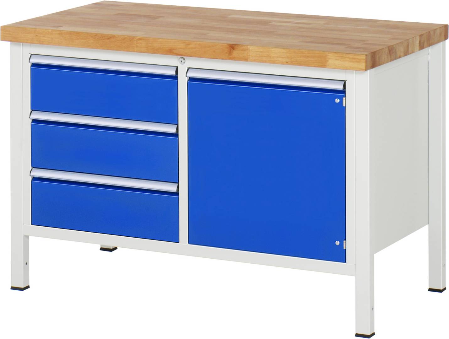 Werkbank Modell 8468, BxTxH 1250x700x840-1040 mm, Buche-Massiv Arbeitsplatte 40 mm, 3 Schubladen mit Vollauszug 100-0